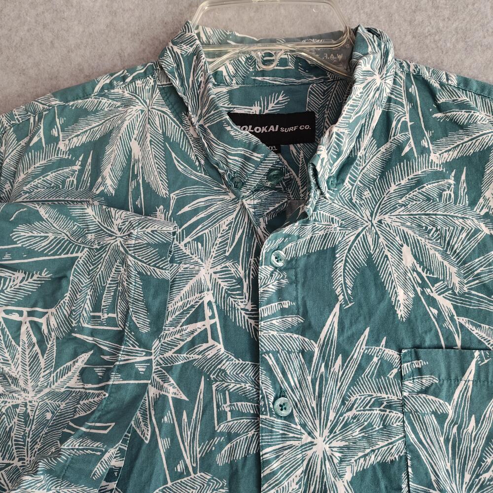 Molokai Surf Co Shirt Mens 2XL Green Palm Tree Hawaiian Button Up Short Sleeve